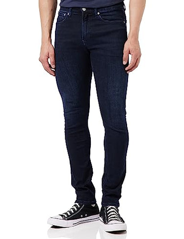 Calvin Klein Herren Jeans Hose Skinny aus Baumwolle mit Stretch, Blau (Denim Dark), 36W/32 im Sale